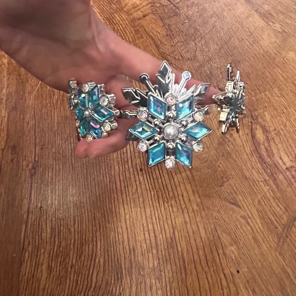 Disney Parks Frozen Elsa Snowflake Tiara Crown Silver Blue Rhinestone Costume